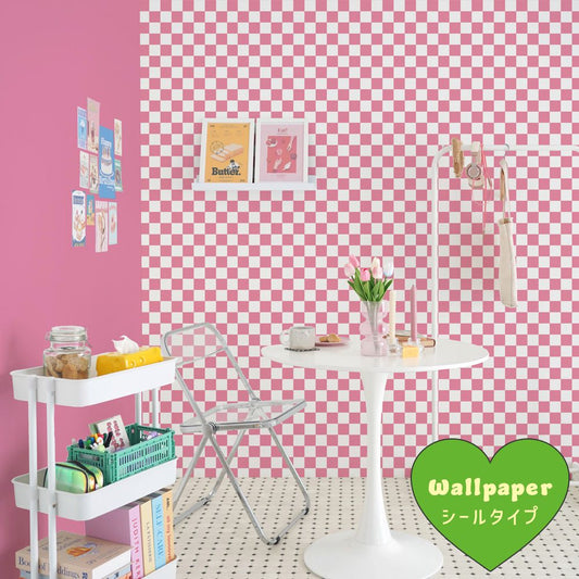 はがせる壁紙 シールタイプ What's poppin? チェッカー XS (49cm×3mサイズ) ピンク