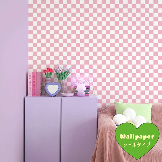 はがせる壁紙 シールタイプ What's poppin? チェッカー XS (49cm×2.5mサイズ) ピーチ