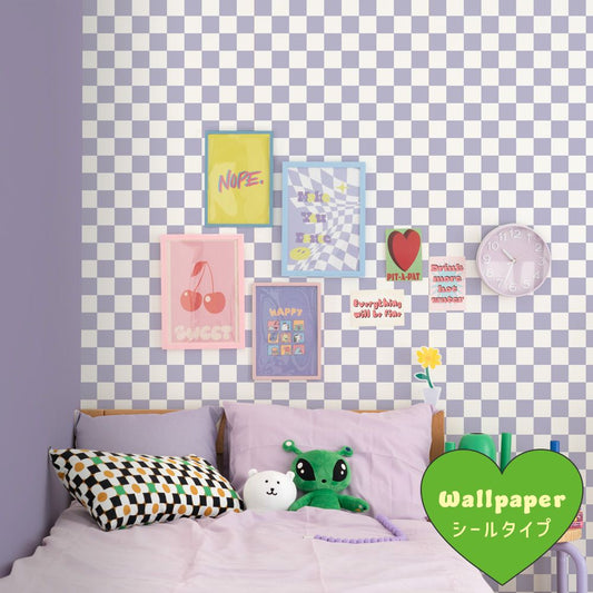 はがせる壁紙 シールタイプ What's poppin? チェッカー XS (49cm×2.5mサイズ) パープル