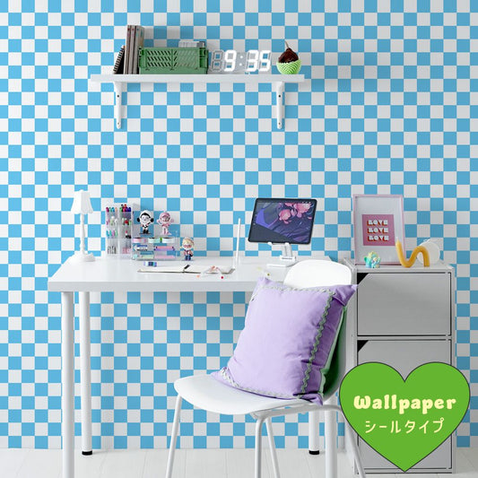 はがせる壁紙 シールタイプ What's poppin? チェッカー XS (49cm×2.5mサイズ) スカイ