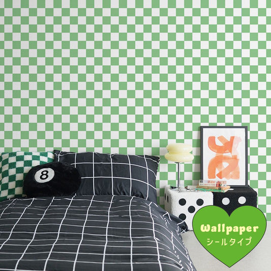 はがせる壁紙 シールタイプ What's poppin? チェッカー XS (49cm×3mサイズ) グリーン