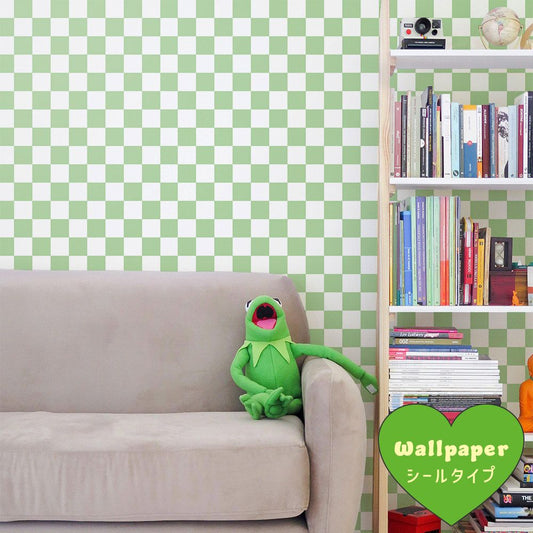 はがせる壁紙 シールタイプ What's poppin? チェッカー XS (49cm×2.5mサイズ) エメラルド
