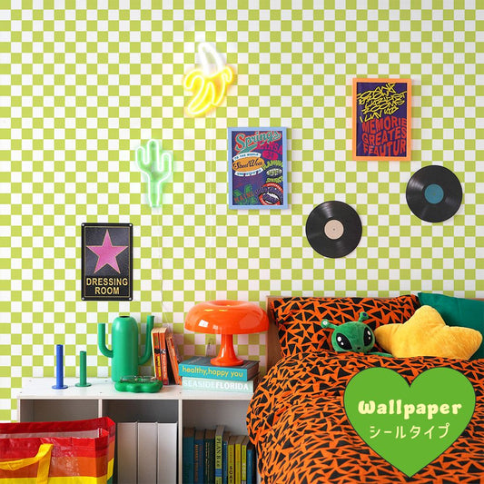 はがせる壁紙 シールタイプ What's poppin? チェッカー XS (49cm×2.5mサイズ) ライム