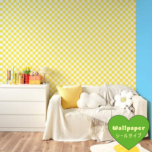 はがせる壁紙 シールタイプ What's poppin? チェッカー XS (49cm×3mサイズ) イエロー