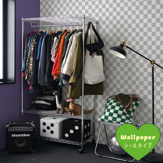 はがせる壁紙 シールタイプ What's poppin? チェッカー XS (49cm×3mサイズ) グレー