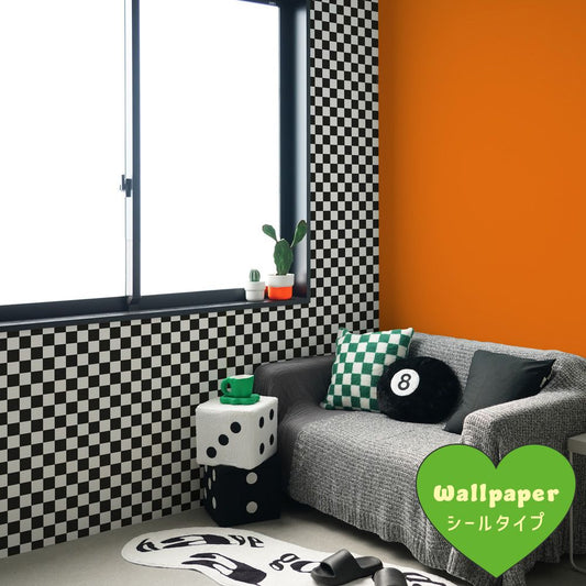 はがせる壁紙 シールタイプ What's poppin? チェッカー XS (49cm×3mサイズ) ブラック