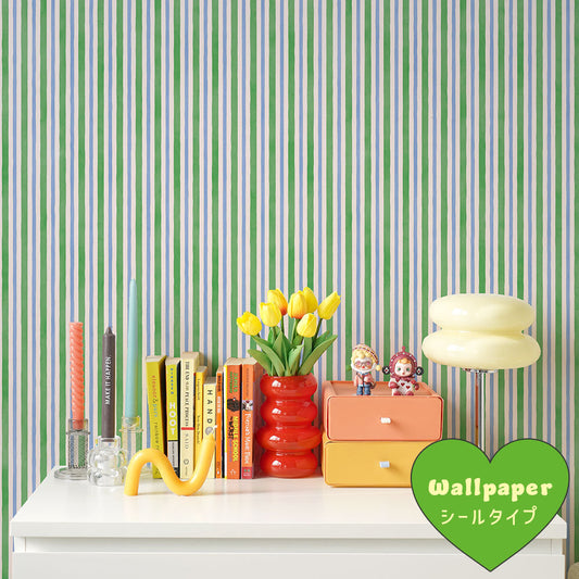 はがせるフリース壁紙 シールタイプ What's poppin? デイリーストライプ フレッシュメドウ