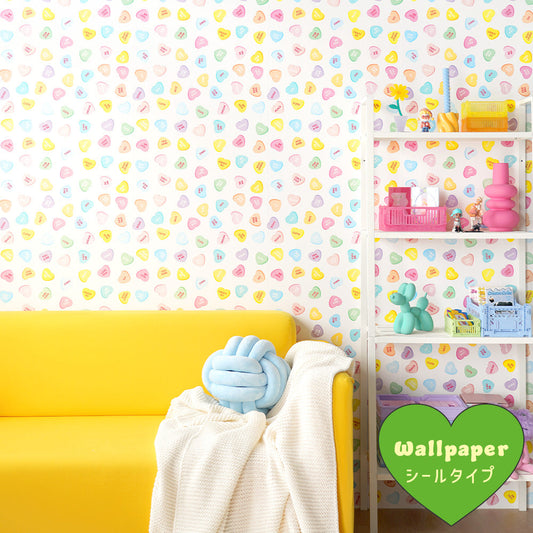 はがせる壁紙 シールタイプ What's poppin? ハートラムネ (49cm×3mサイズ) シュガー