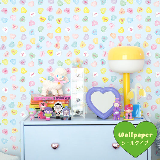 はがせる壁紙 シールタイプ What's poppin? ハートラムネ (49cm×3mサイズ) ソーダ