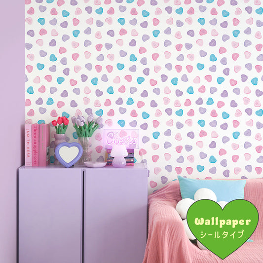 はがせる壁紙 シールタイプ What's poppin? ハートラムネ (49cm×3mサイズ) コットンキャンディ