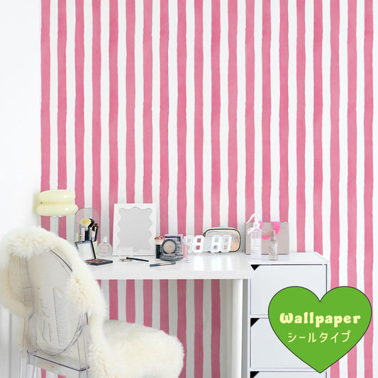 はがせるフリース壁紙 シールタイプ What's poppin? メロウストライプ ローズピンク