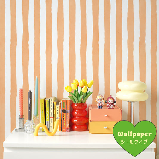 はがせるフリース壁紙 シールタイプ What's poppin? メロウストライプ サニーオレンジ