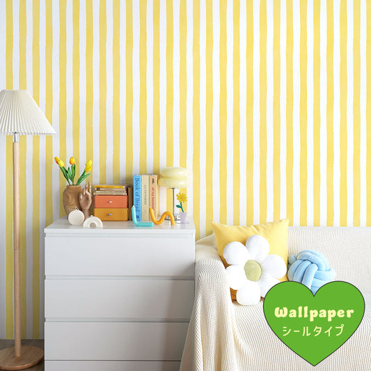 はがせるフリース壁紙 シールタイプ What's poppin? メロウストライプ クリーミーサン