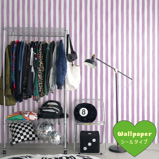 はがせるフリース壁紙 シールタイプ What's poppin? メロウストライプ ブラッシュベリー