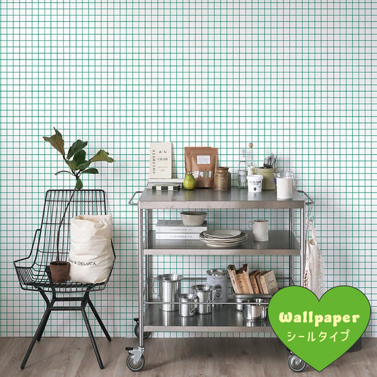 はがせる壁紙 シールタイプ What's poppin? ミニスクエアタイル カラージョイント (49cm×3mサイズ) フレッシュバジル
