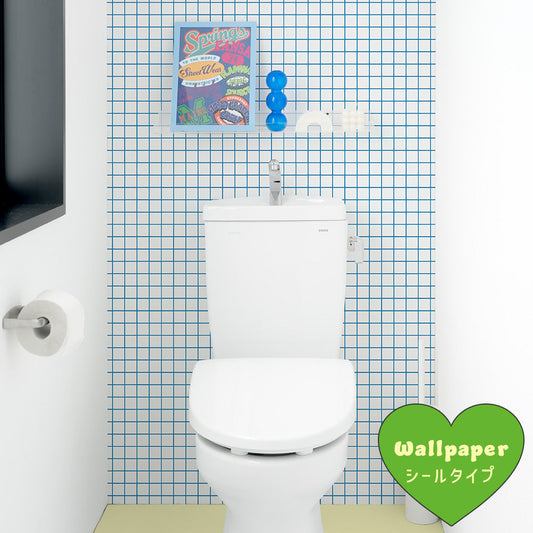 はがせる壁紙 シールタイプ What's poppin? ミニスクエアタイル カラージョイント (49cm×2.5mサイズ) アイシーブルー