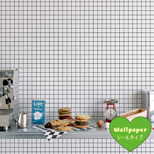 はがせる壁紙 シールタイプ What's poppin? ミニスクエアタイル カラージョイント (49cm×3mサイズ) モノクロチップ