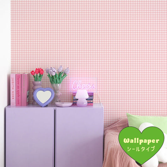 はがせる壁紙 シールタイプ What's poppin? ピクニックギンガム (49cm×2.5mサイズ) ストロベリーボンボン