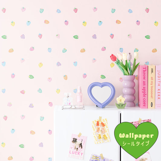 はがせるフリース壁紙 シールタイプ What's poppin? ストロベリードロップ レインボーベリー / ピンク