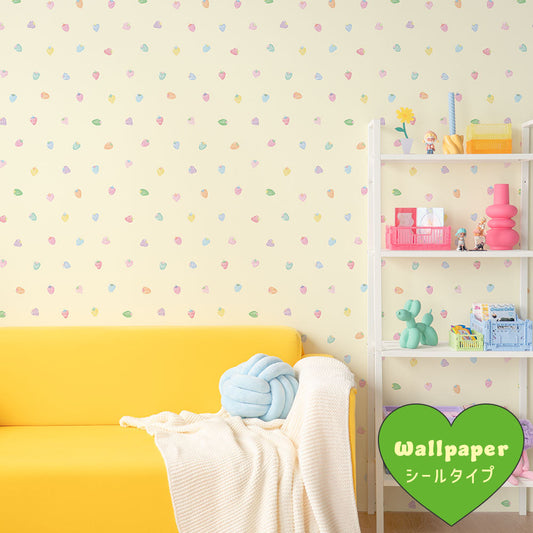 はがせるフリース壁紙 シールタイプ What's poppin? ストロベリードロップ レインボーベリー / イエロー