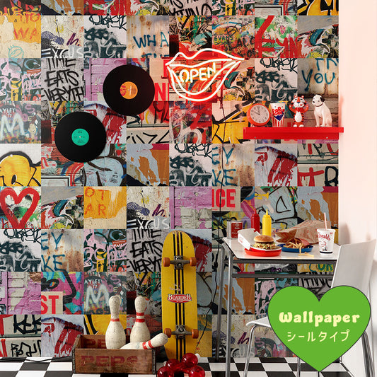 はがせるフリース壁紙 シールタイプ What's poppin? アーバンスプラッシュ Hype Tag / VIVID