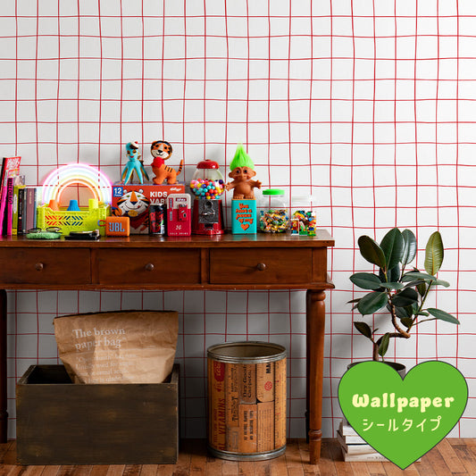 はがせる壁紙 シールタイプ What's poppin? Wavy Grid (49cm×2.5mサイズ) レッド