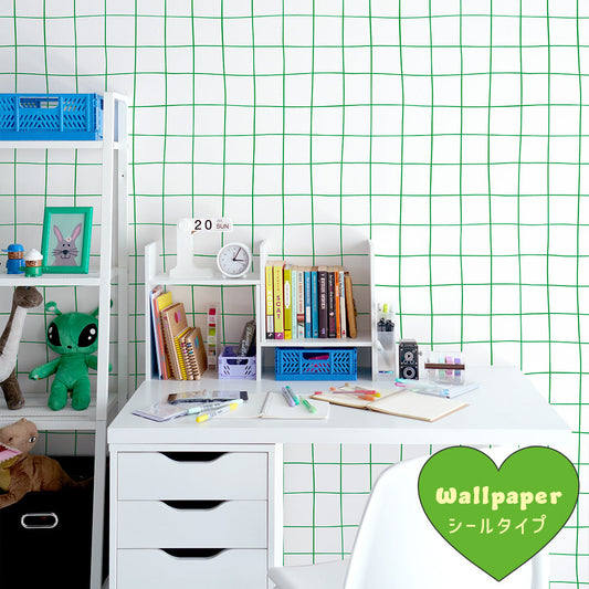 はがせる壁紙 シールタイプ What's poppin? Wavy Grid (49cm×3mサイズ) グリーン