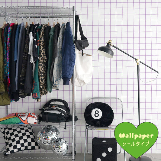 はがせる壁紙 シールタイプ What's poppin? Wavy Grid (49cm×2.5mサイズ) パープル