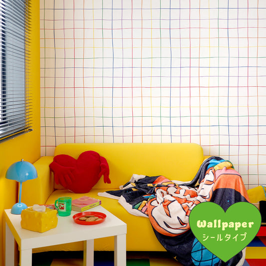 はがせる壁紙 シールタイプ What's poppin? Wavy Grid (49cm×2.5mサイズ) レインボー