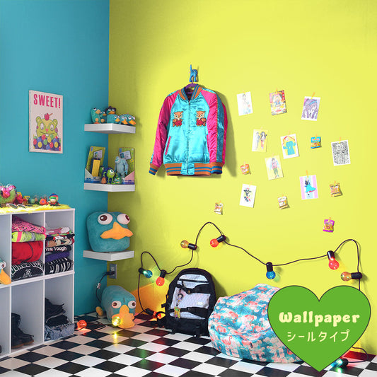 はがせる壁紙 シールタイプ What's poppin? 無地 イエローグリーン (49cm×3mサイズ) YG303