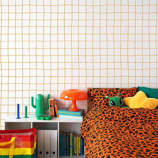 はがせる壁紙 のりなしタイプ What's poppin? Wavy Grid (49cm×2.5mサイズ) オレンジ