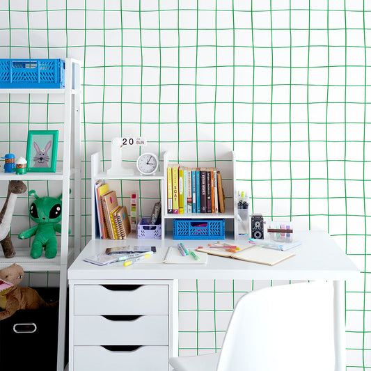 はがせる壁紙 のりなしタイプ What's poppin? Wavy Grid (49cm×3mサイズ) グリーン