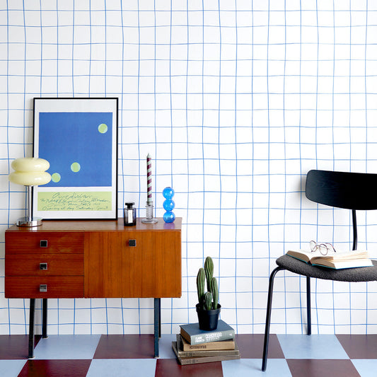 はがせる壁紙 のりなしタイプ What's poppin? Wavy Grid (49cm×2.5mサイズ) ブルー