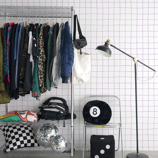 はがせる壁紙 のりなしタイプ What's poppin? Wavy Grid (49cm×2.5mサイズ) パープル