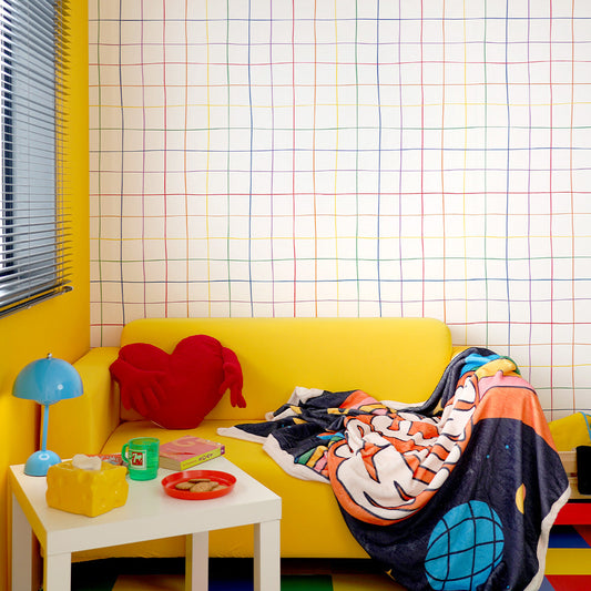 はがせる壁紙 のりなしタイプ What's poppin? Wavy Grid (49cm×2.5mサイズ) レインボー