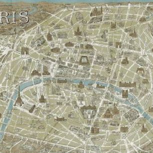 輸入壁紙 カスタム壁紙 PHOTOWALL / Monuments of Paris Map Blue (e21620)