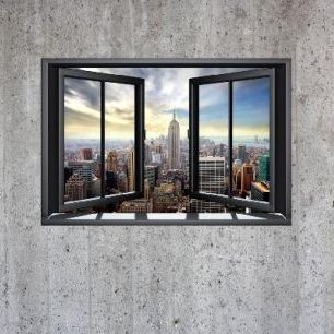 輸入壁紙 カスタム壁紙 PHOTOWALL / New York Through Window - Concrete Wall (e22319)