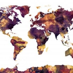 輸入壁紙 カスタム壁紙 PHOTOWALL / Watercolor World Map Purple (e22677)