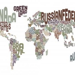 輸入壁紙 カスタム壁紙 PHOTOWALL / Typographic Text World Map Brown (e22678)