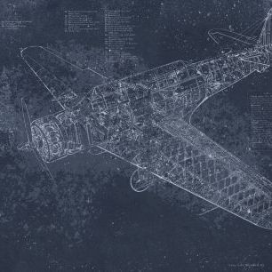 輸入壁紙 カスタム壁紙 PHOTOWALL / Retro Airplane - Dark Blue (e319212)