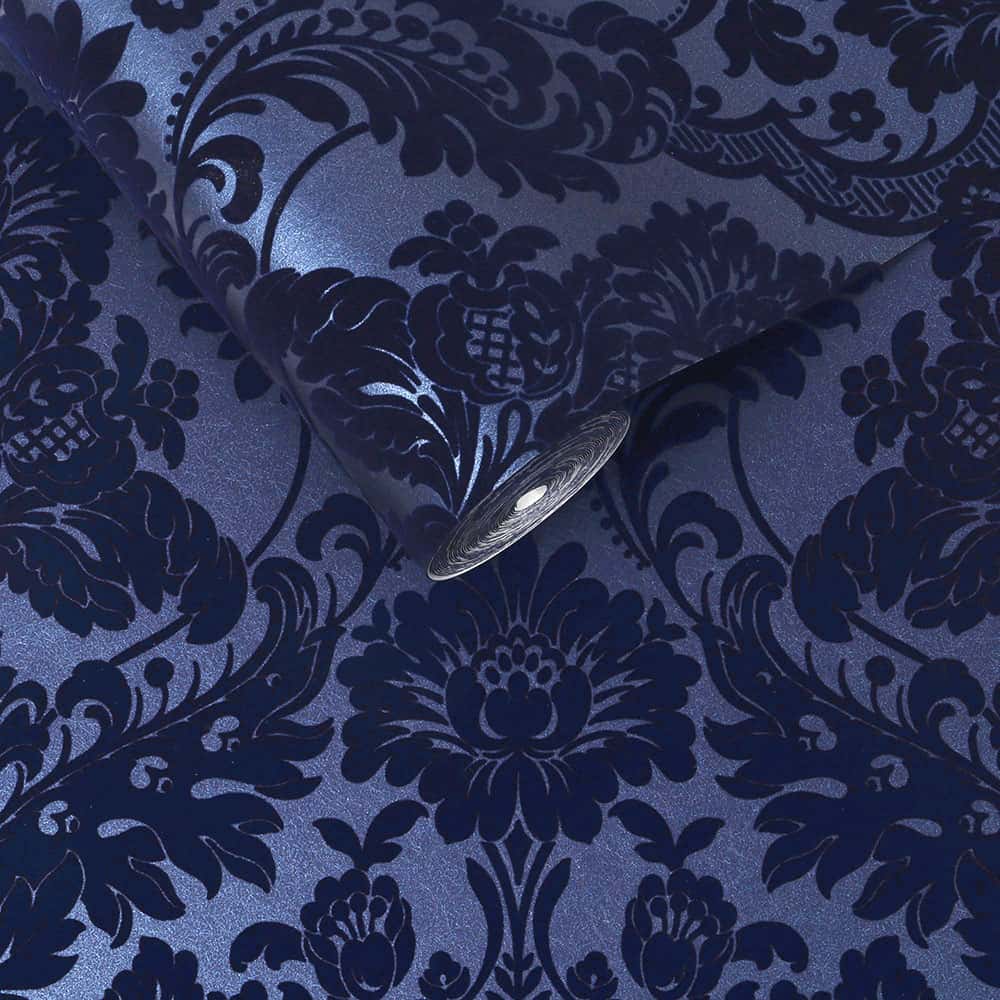 【切売】輸入壁紙 Graham & Brown(グラハム・アンド・ブラウン) / Gothic Damask Flock / Cobalt 104563