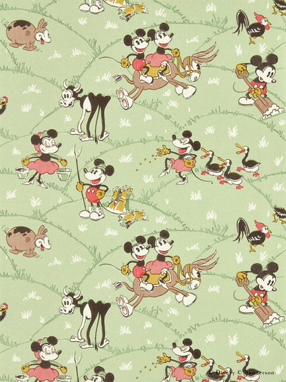 はがせる壁紙 Disney HOME x Sanderson / MICKEY AT THE FARM / MACARON GREEN / 217266