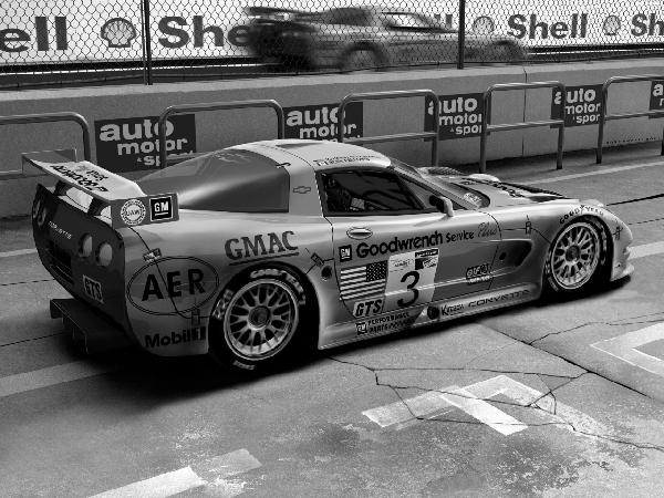 輸入壁紙 カスタム壁紙 PHOTOWALL / Corvette In Pit Lane - b/w (e12083)