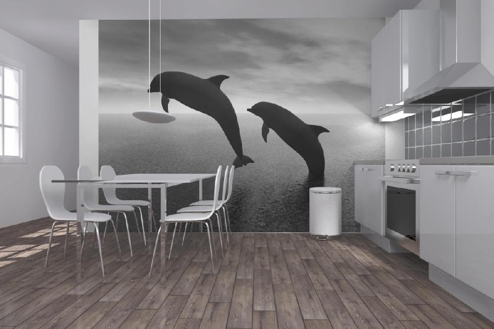 輸入壁紙 カスタム壁紙 PHOTOWALL / Dolphin Silhouettes - b/w (e10065)