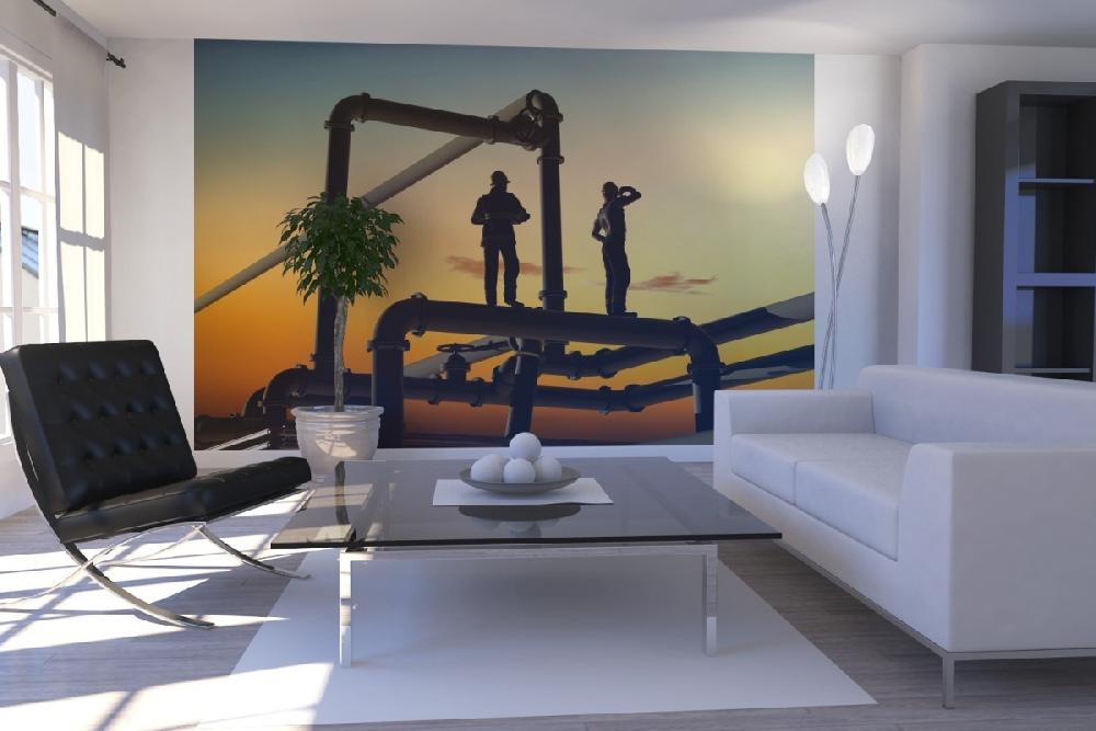 輸入壁紙 カスタム壁紙 PHOTOWALL / Oil Workers and Pipes in Sunset (e20372)