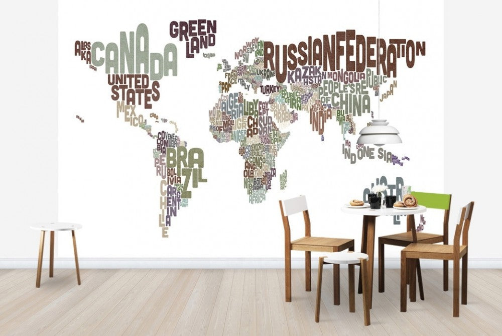 輸入壁紙 カスタム壁紙 PHOTOWALL / Typographic Text World Map Brown (e22678)