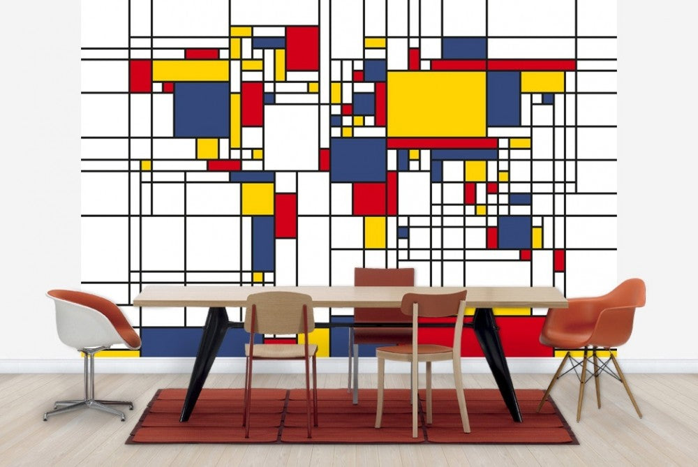 輸入壁紙 カスタム壁紙 PHOTOWALL / Piet Mondrian Style World Map (e22704)