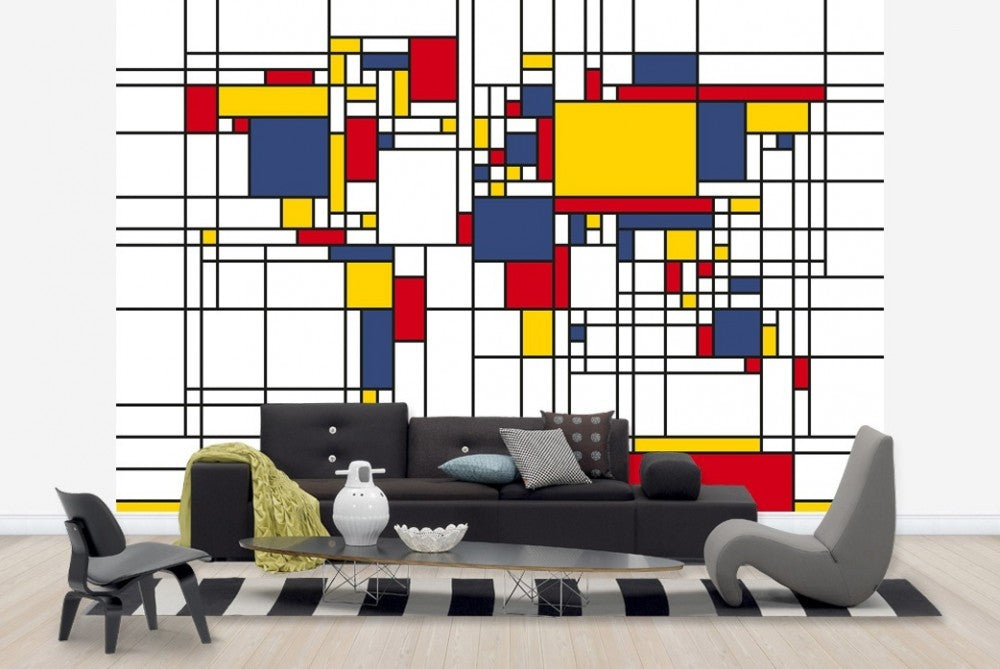 輸入壁紙 カスタム壁紙 PHOTOWALL / Piet Mondrian Style World Map (e22704)