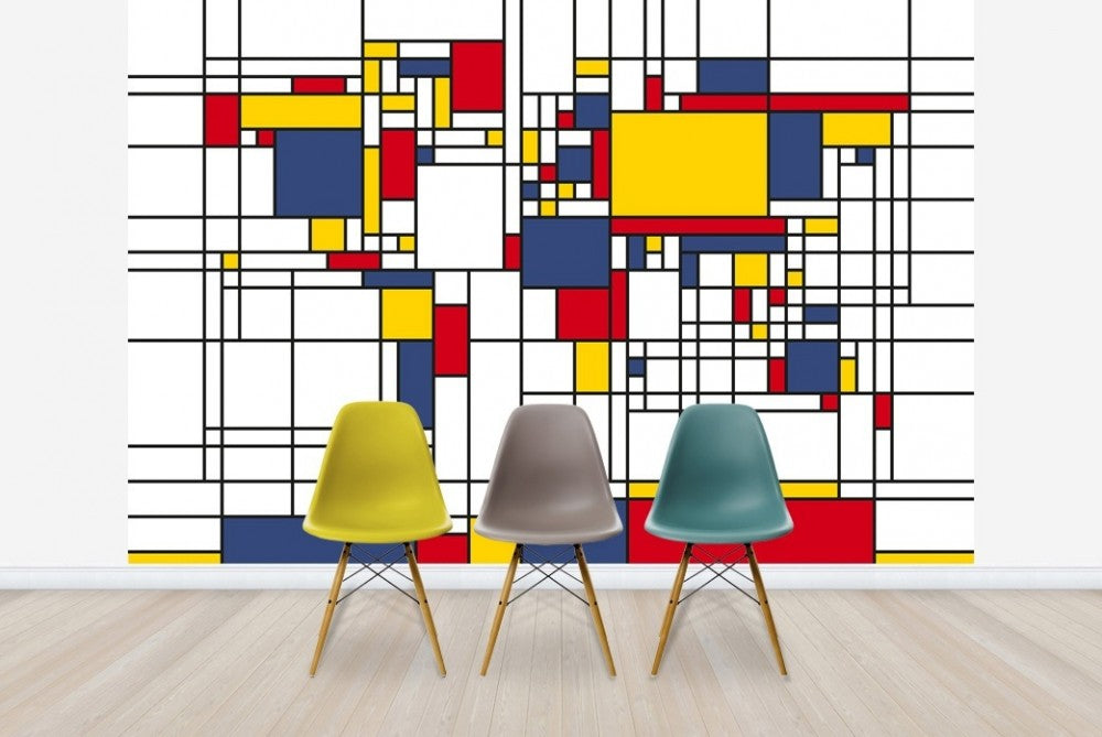 輸入壁紙 カスタム壁紙 PHOTOWALL / Piet Mondrian Style World Map (e22704)