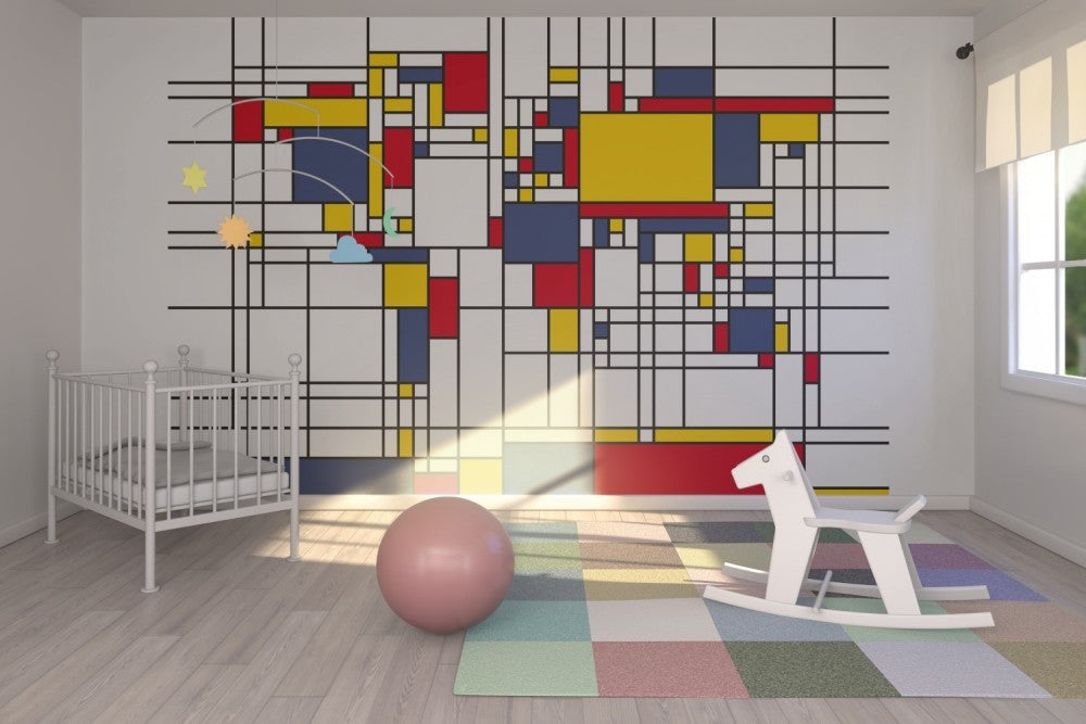 輸入壁紙 カスタム壁紙 PHOTOWALL / Piet Mondrian Style World Map (e22704)